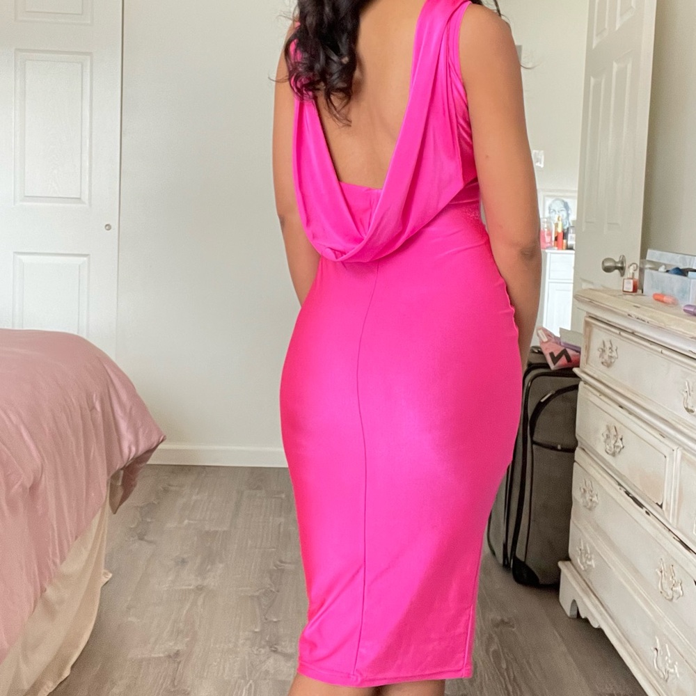 Barbie Pink Slinky Open Back Cowl Dress